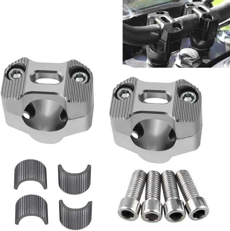 Adsspro Universal Motorcycle 7/8" 1 1/8" 22MM 28MM CNC Aluminum Handlebar Handle Risers Adjustable Fat Bar Adapter Mount Clamps Universal For EXC KLX KXF YZF CRF XR SX SXF XCW WR YZ Dirt Pit Bike (silver) - Image 1
